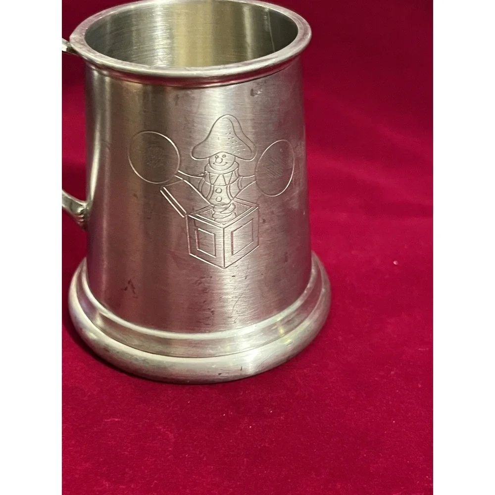 Vintage Sheffield England Pewter Baby Cup with Cherubs And Stork Handle